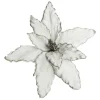 Large White Poinsettia Flower Pick with Silver Glitter Trim Christmas Flowers|