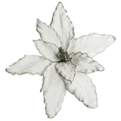 Large White Poinsettia Flower Pick with Silver Glitter Trim Christmas Flowers|