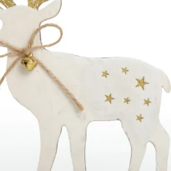 Large White Wood Deers with Gold Glitter Ornaments -Set of 2 Christmas Birds And Animals|