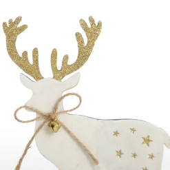 Large White Wood Deers with Gold Glitter Ornaments -Set of 2 Christmas Birds And Animals|