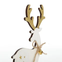 Large White Wood Deers with Gold Glitter Ornaments -Set of 2 Christmas Birds And Animals|