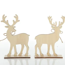 Large White Wood Deers with Gold Glitter Ornaments -Set of 2 Christmas Birds And Animals|