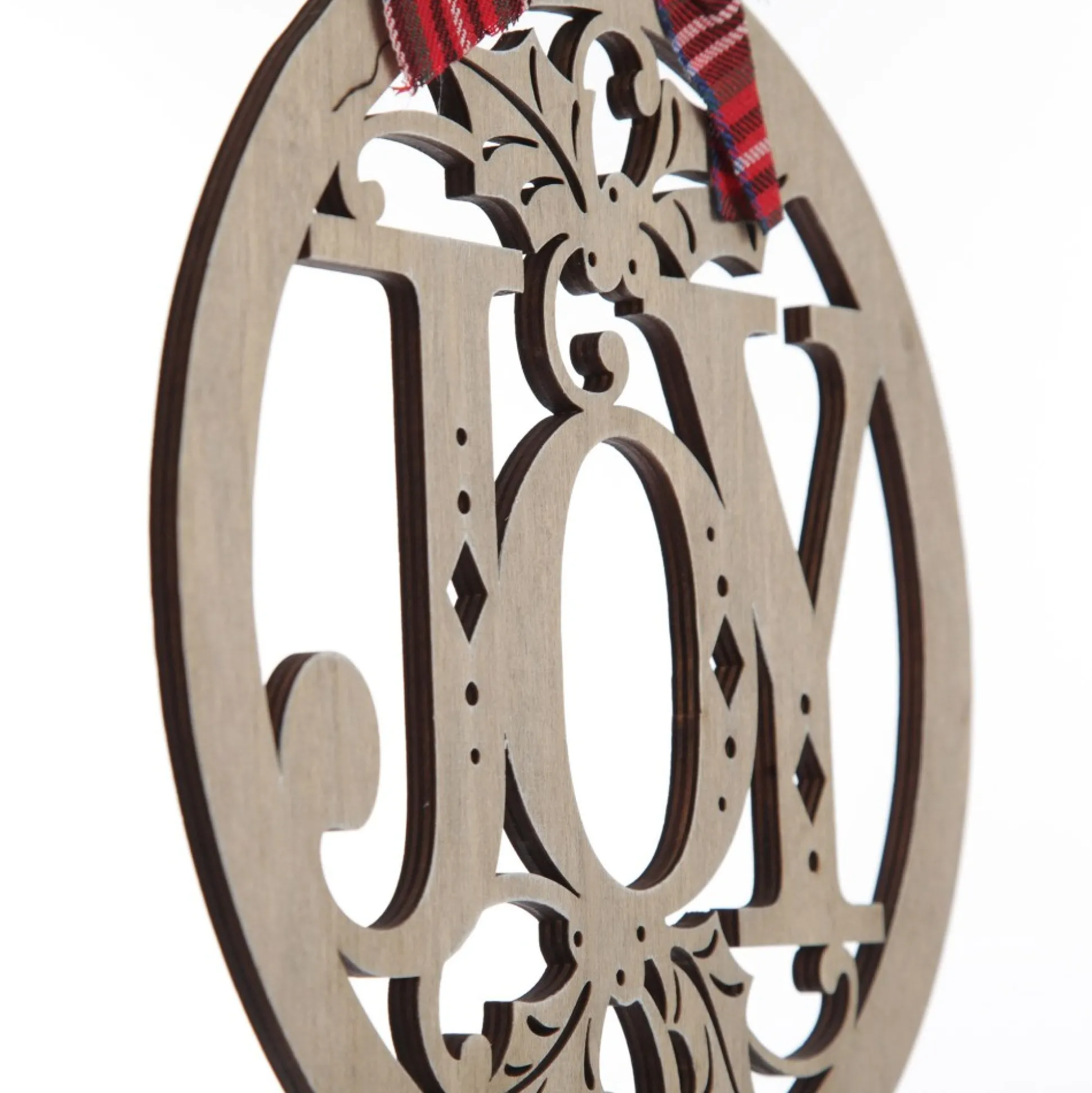 Laser Cut Joy Plywood Hanging Christmas Bauble Tartan bow Wall Hangings And Signs|
