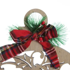 Laser Cut Joy Plywood Hanging Christmas Bauble Tartan bow Wall Hangings And Signs|