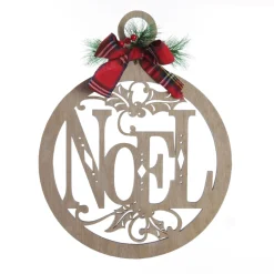 Laser Cut Noel Plywood Hanging Christmas Bauble Tartan bow Wall Hangings And Signs|