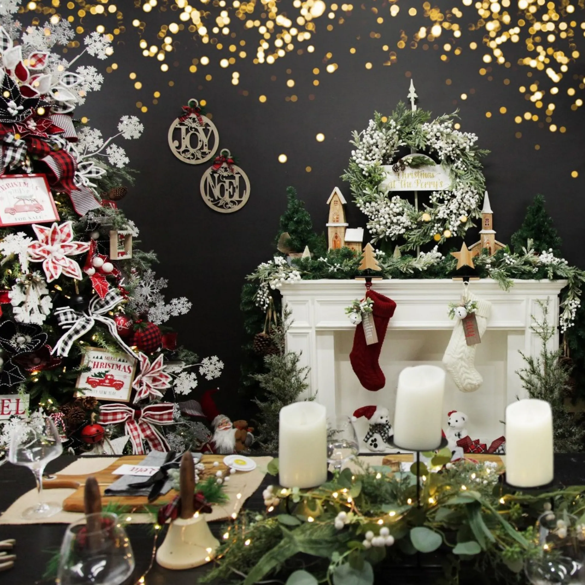 Laser Cut Noel Plywood Hanging Christmas Bauble Tartan bow Wall Hangings And Signs|