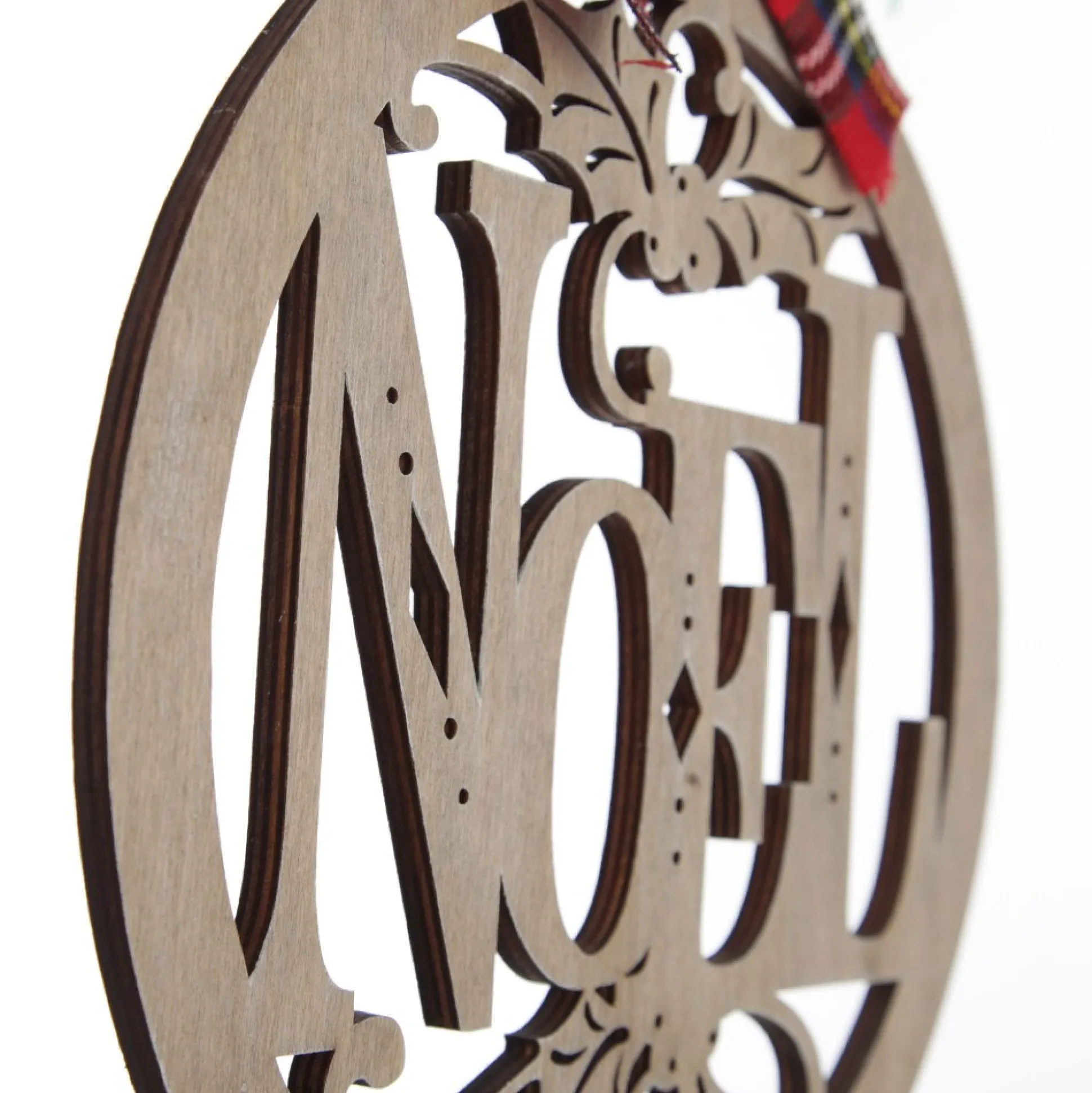 Laser Cut Noel Plywood Hanging Christmas Bauble Tartan bow Wall Hangings And Signs|