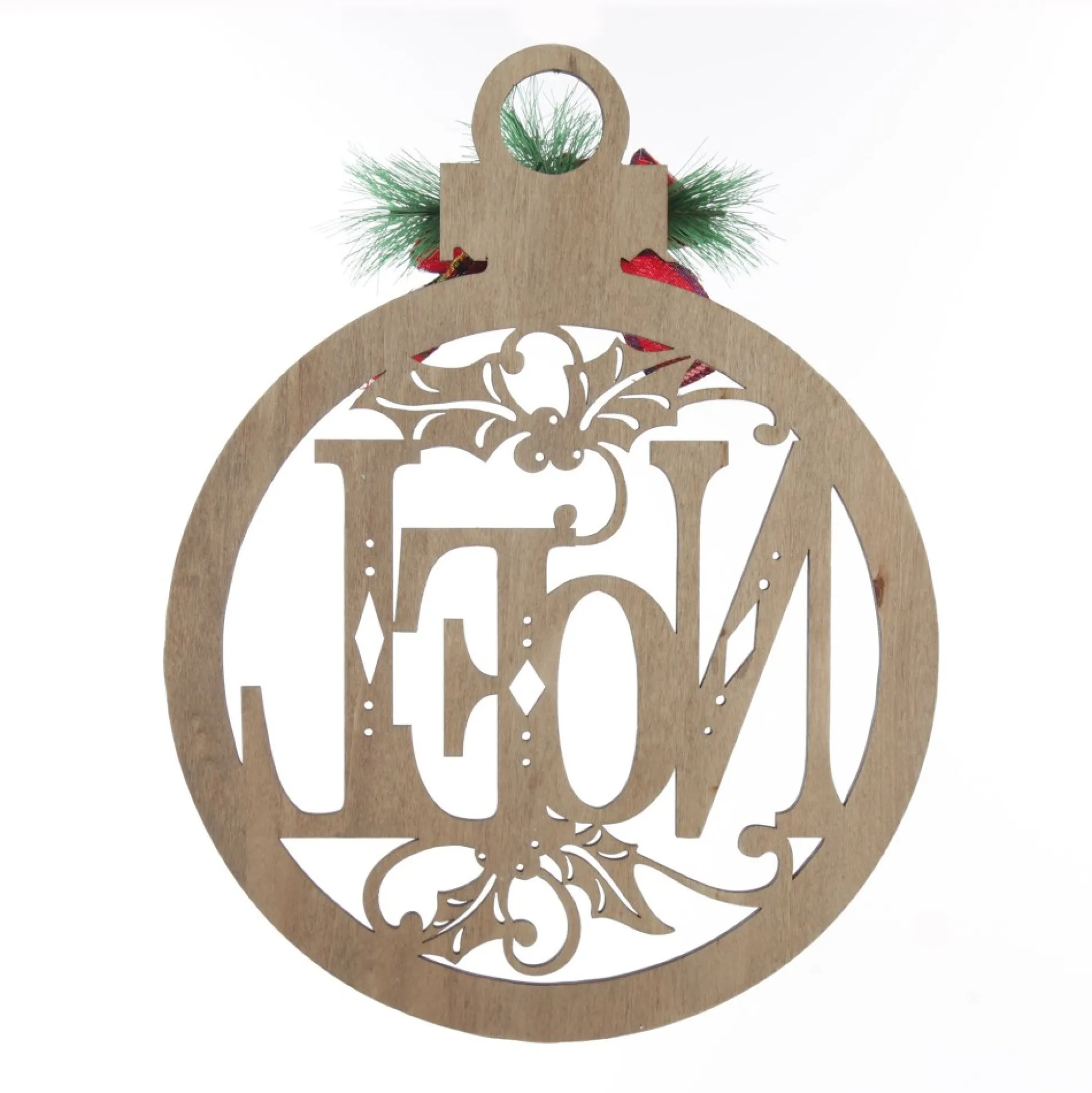 Laser Cut Noel Plywood Hanging Christmas Bauble Tartan bow Wall Hangings And Signs|