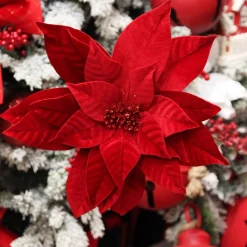 Layered Red Velvet Poinsettia Flower Stem Christmas Flowers|