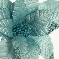 Leather Look Blue Poinsettia Flower Stem Christmas Flowers|