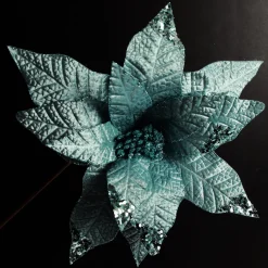 Leather Look Blue Poinsettia Flower Stem Christmas Flowers|