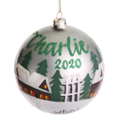 Light Blue Christmas Village Bauble Personalised Baubles|