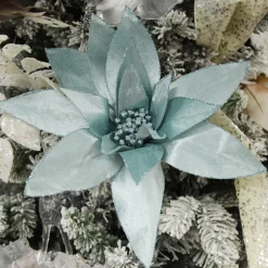 Light Blue Lily Flower Stem with Glitter Trim Christmas Flowers|