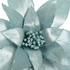 Light Blue Lily Flower Stem with Glitter Trim Christmas Flowers|