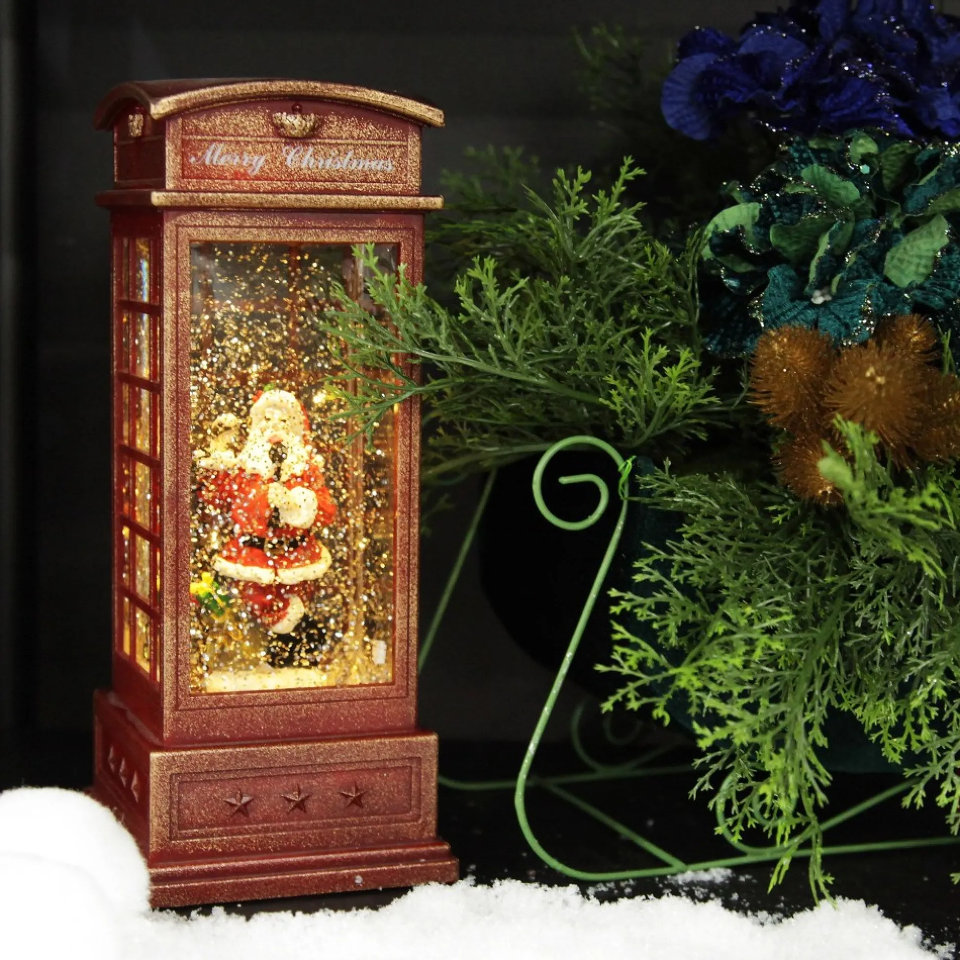 Light Up Musical Telephone Booth with Santa Christmas Ornament Light-Up Scenes And Ornaments|
