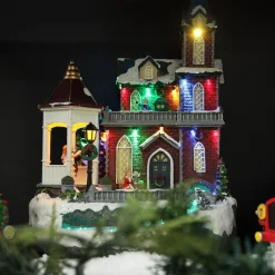 Lightup Musical Large Red Winter House Christmas Ornament Light-Up Scenes And Ornaments|