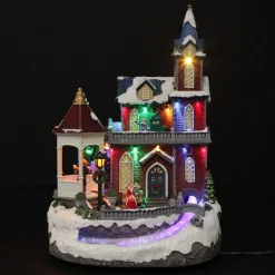 Lightup Musical Large Red Winter House Christmas Ornament Light-Up Scenes And Ornaments|