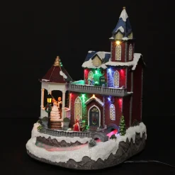 Lightup Musical Large Red Winter House Christmas Ornament Light-Up Scenes And Ornaments|