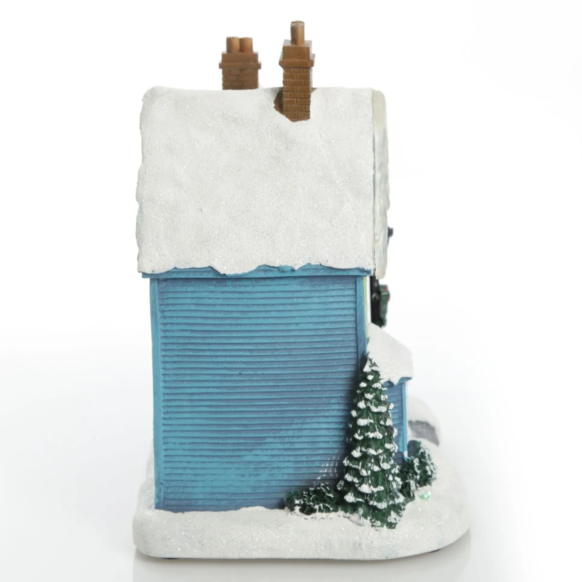Lightup Musical Snowcapped Blue House Christmas Ornament Light-Up Scenes And Ornaments|
