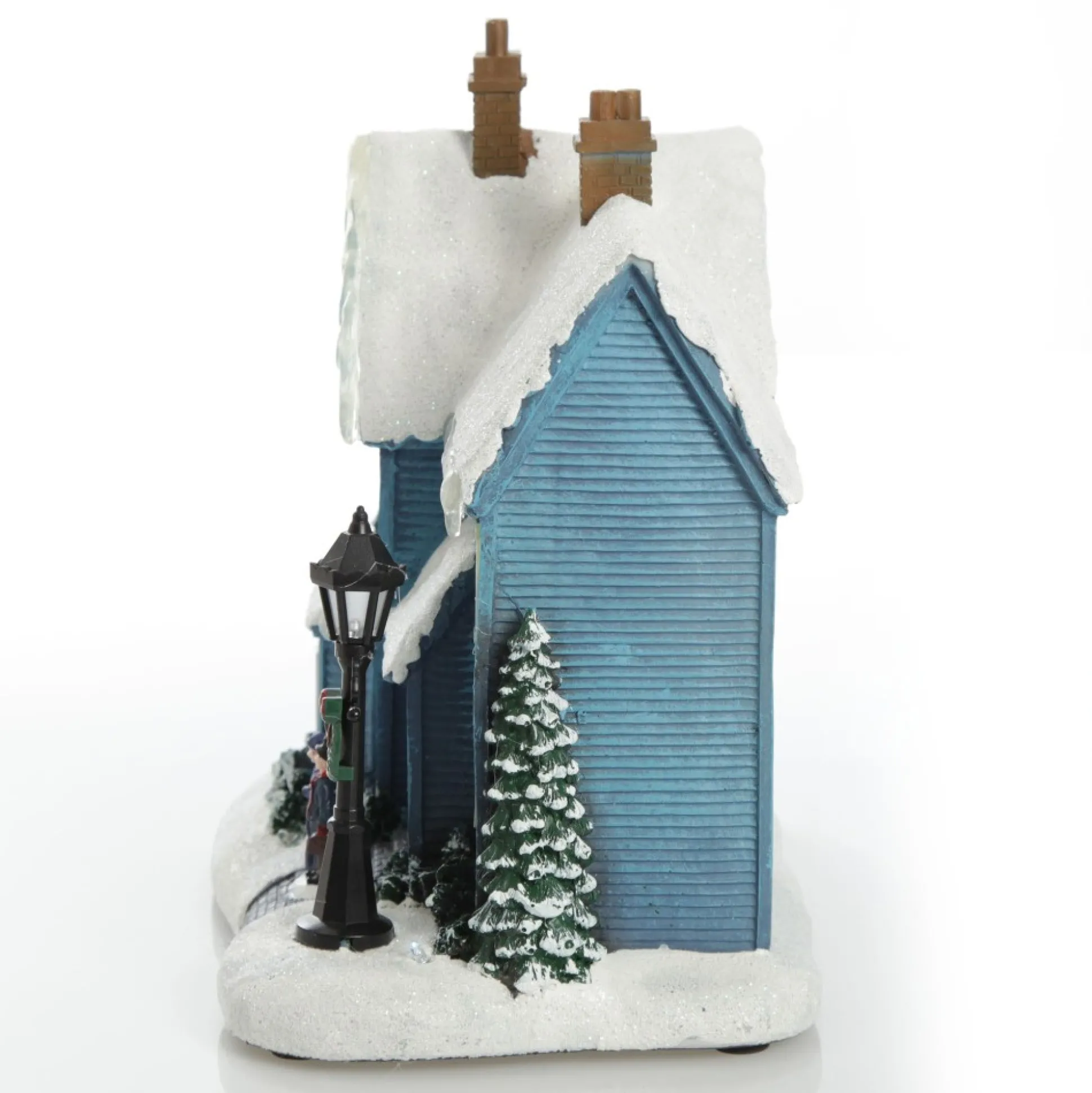 Lightup Musical Snowcapped Blue House Christmas Ornament Light-Up Scenes And Ornaments|