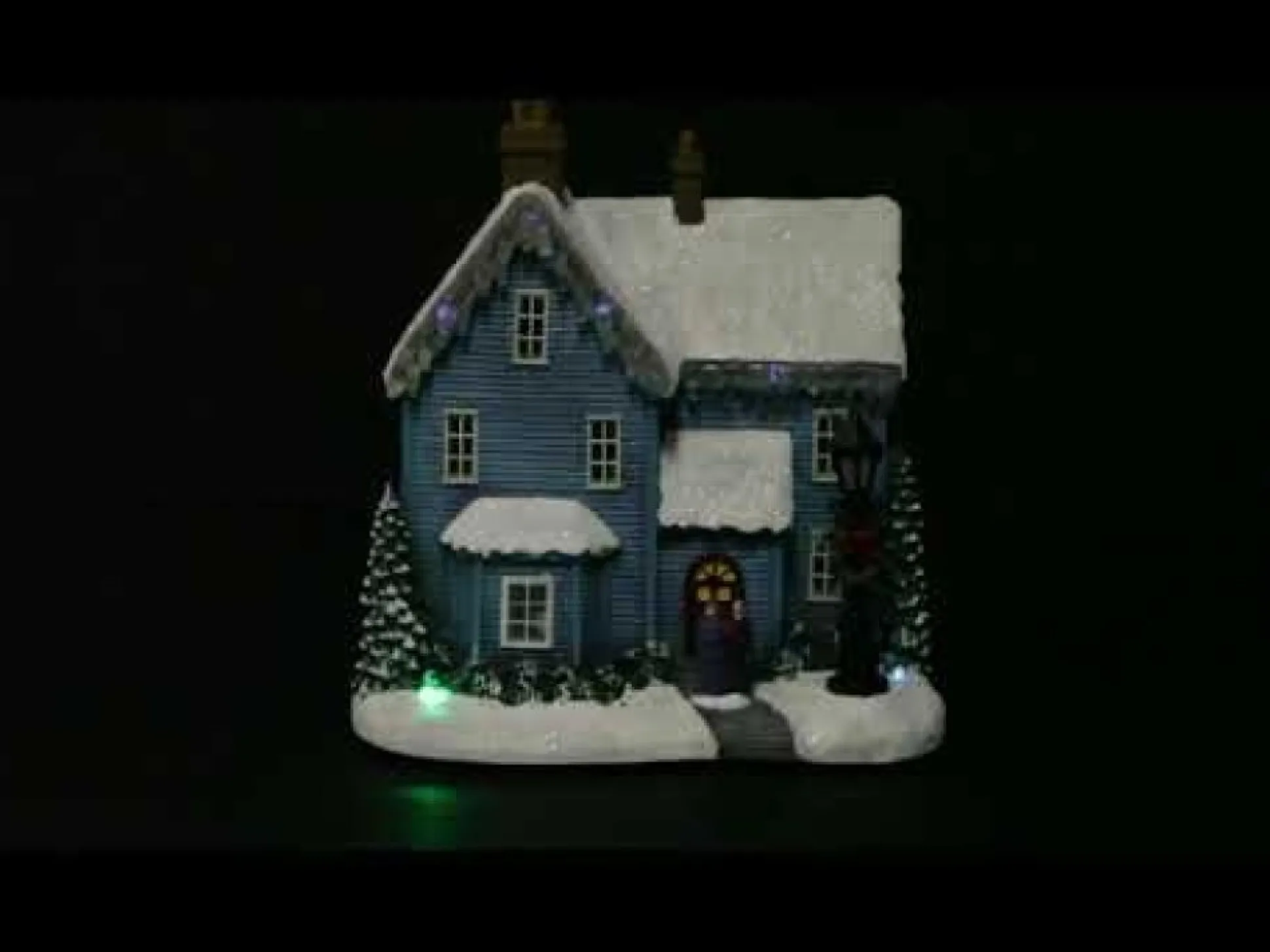 Lightup Musical Snowcapped Blue House Christmas Ornament Light-Up Scenes And Ornaments|