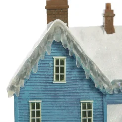 Lightup Musical Snowcapped Blue House Christmas Ornament Light-Up Scenes And Ornaments|