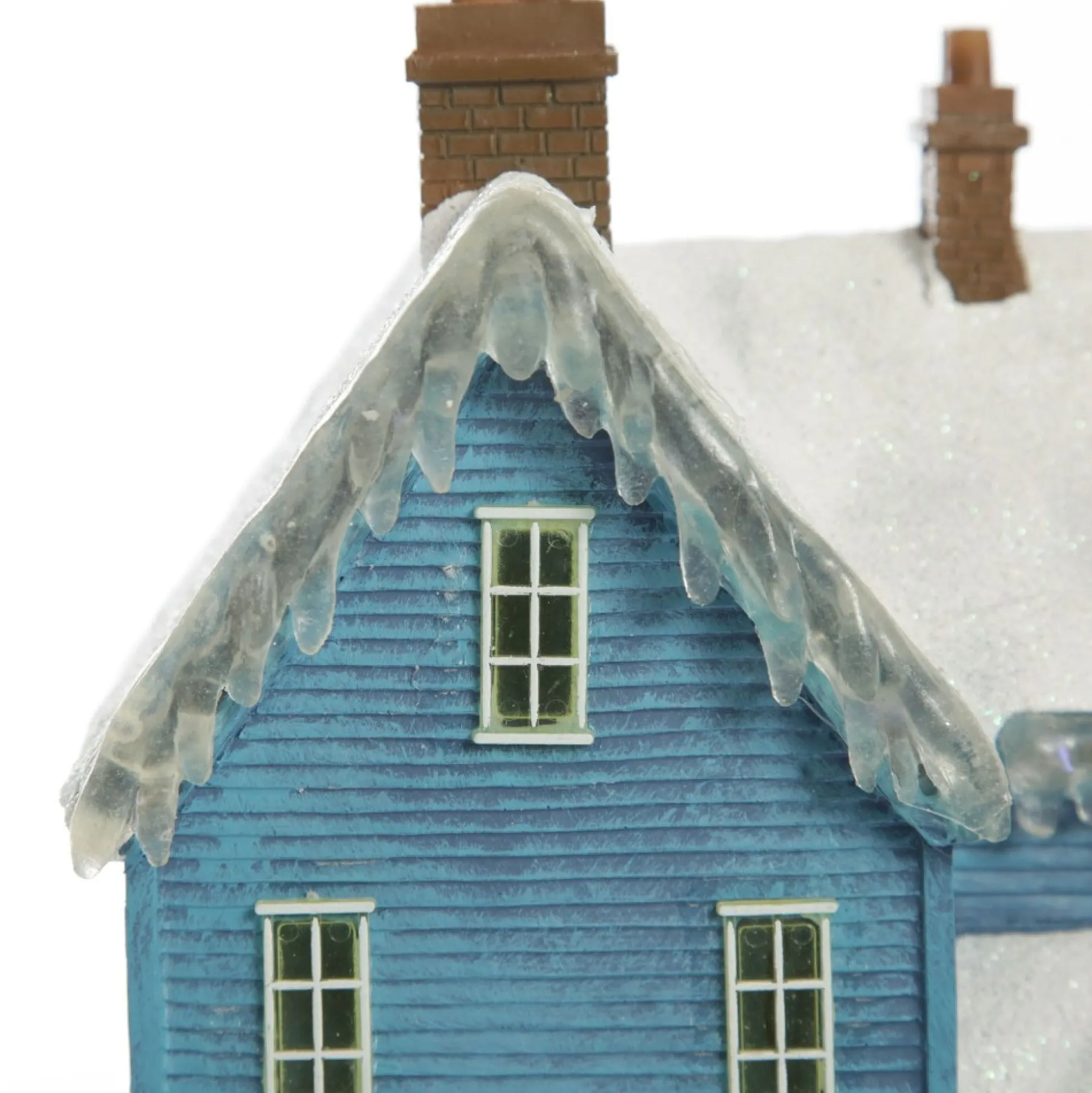 Lightup Musical Snowcapped Blue House Christmas Ornament Light-Up Scenes And Ornaments|