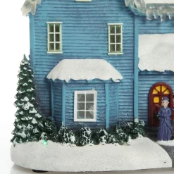Lightup Musical Snowcapped Blue House Christmas Ornament Light-Up Scenes And Ornaments|