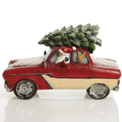 Lightup Santa in Car with Christmas Tree on Roof Ornament Light-Up Scenes And Ornaments|