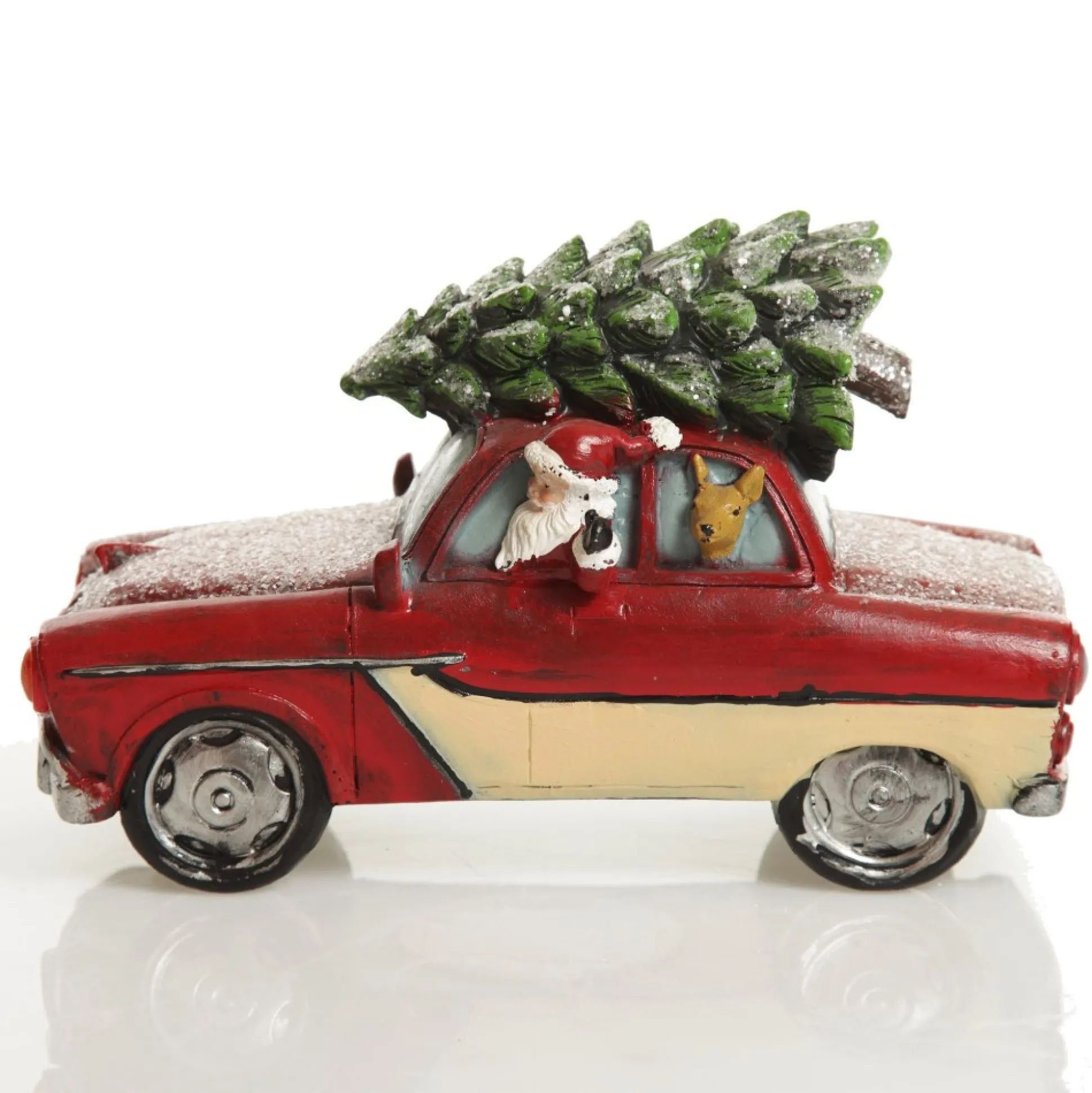 Lightup Santa in Car with Christmas Tree on Roof Ornament Light-Up Scenes And Ornaments|