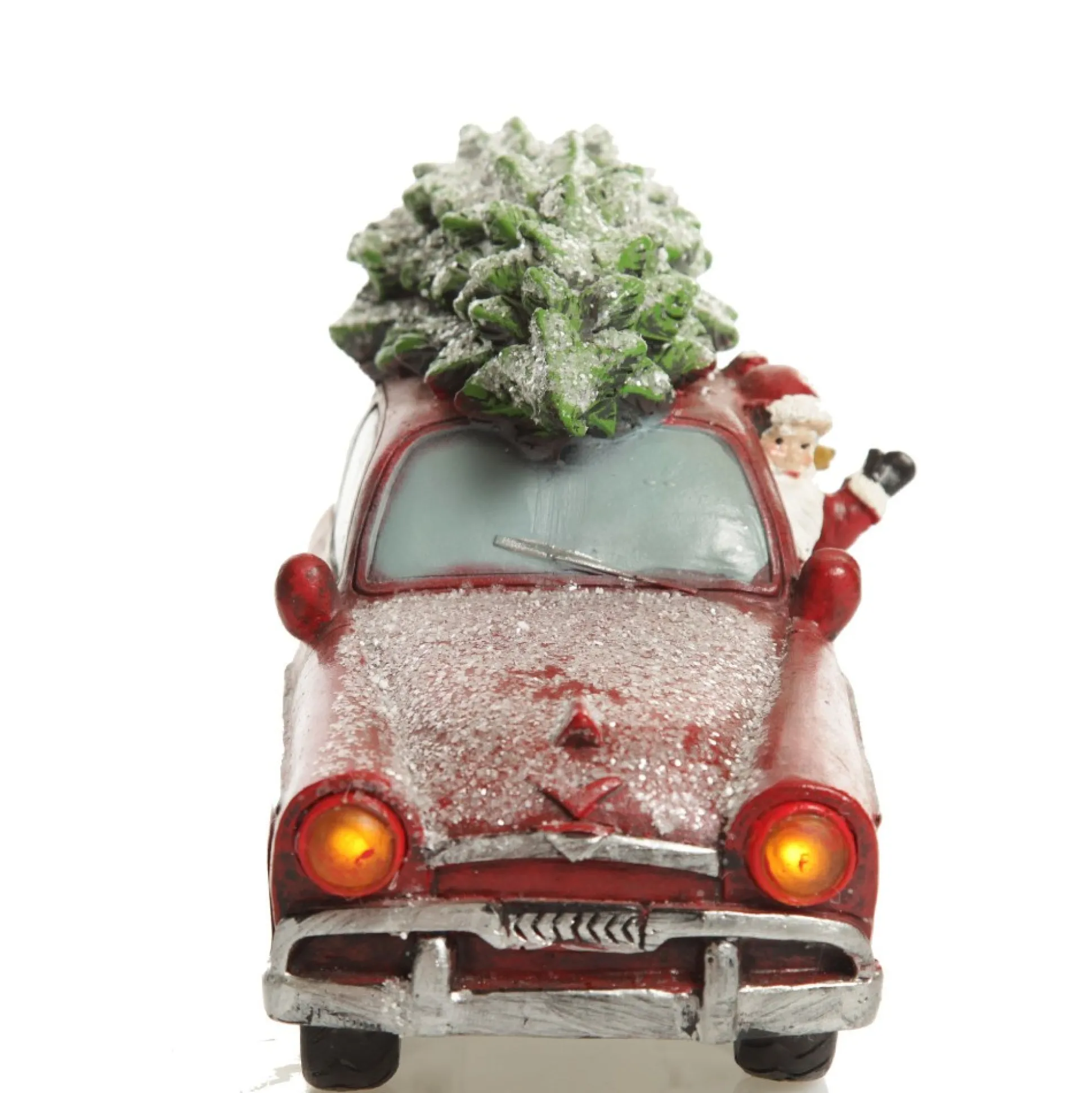 Lightup Santa in Car with Christmas Tree on Roof Ornament Light-Up Scenes And Ornaments|