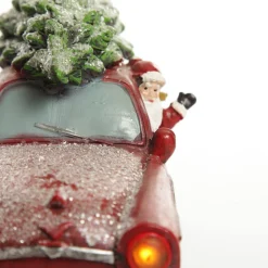 Lightup Santa in Car with Christmas Tree on Roof Ornament Light-Up Scenes And Ornaments|