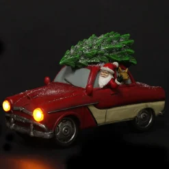 Lightup Santa in Car with Christmas Tree on Roof Ornament Light-Up Scenes And Ornaments|
