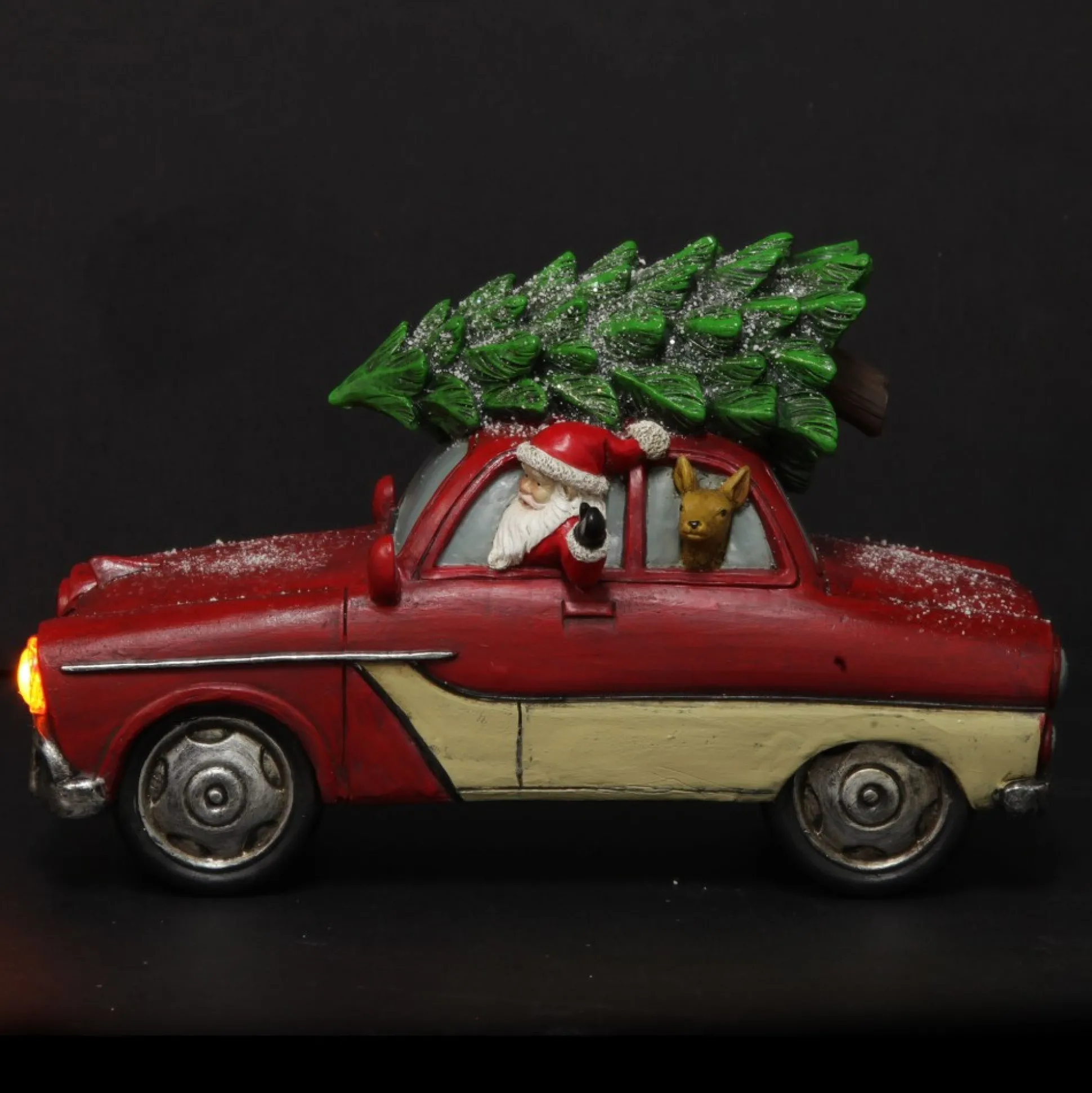 Lightup Santa in Car with Christmas Tree on Roof Ornament Light-Up Scenes And Ornaments|