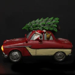 Lightup Santa in Car with Christmas Tree on Roof Ornament Light-Up Scenes And Ornaments|