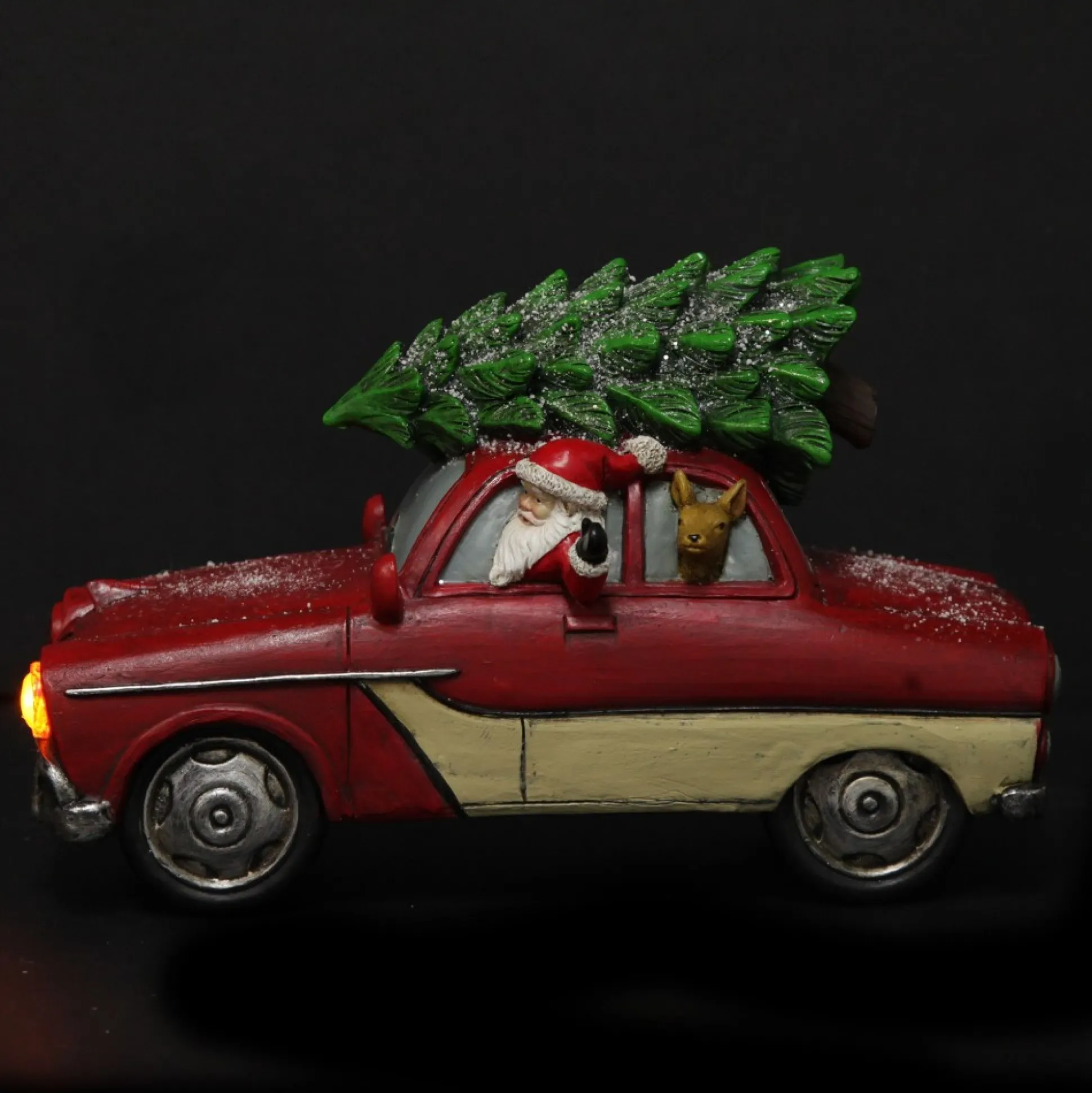 Lightup Santa in Car with Christmas Tree on Roof Ornament Light-Up Scenes And Ornaments|