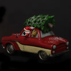 Lightup Santa in Car with Christmas Tree on Roof Ornament Light-Up Scenes And Ornaments|