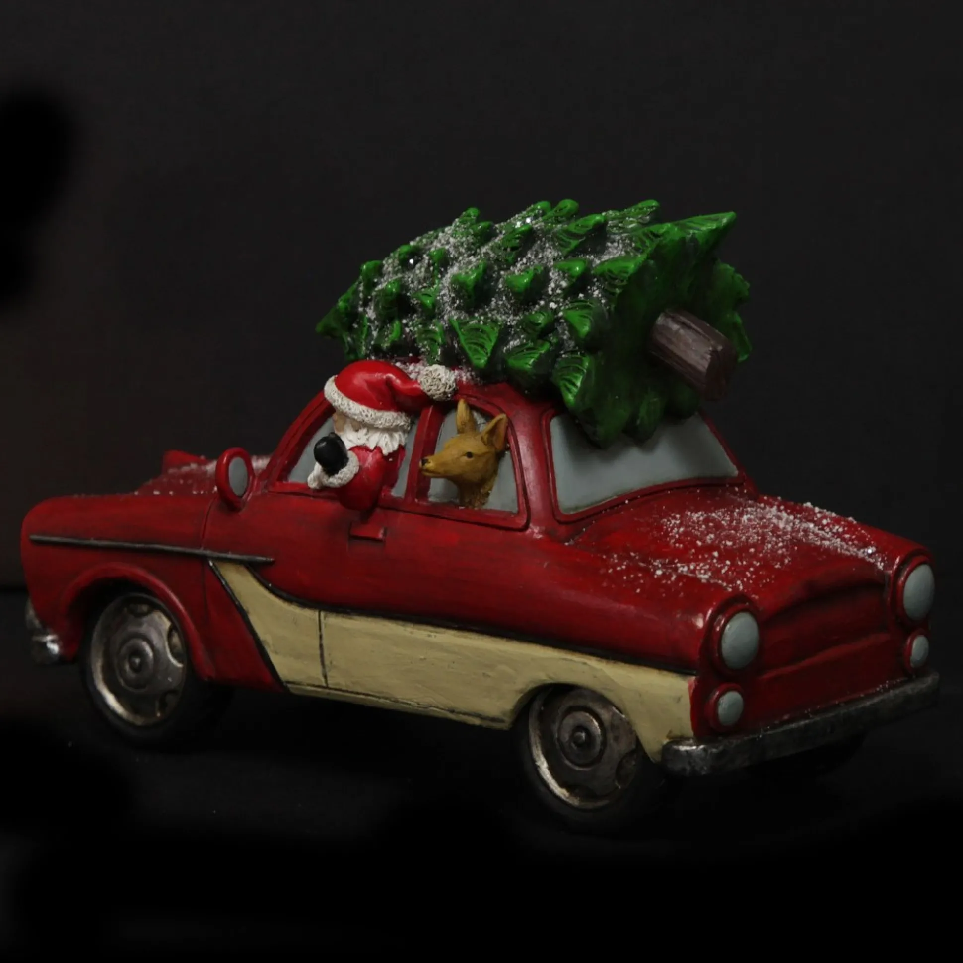 Lightup Santa in Car with Christmas Tree on Roof Ornament Light-Up Scenes And Ornaments|