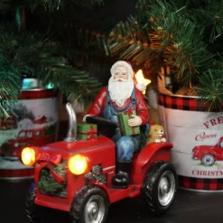 Lightup Santa on Tractor Christmas Ornament Light-Up Scenes And Ornaments|