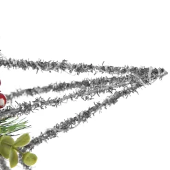 Lightup Silver Tinsel Wire 3D Star Tree Topper with Cone and Berry Tree Toppers|