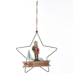 Lightup Wire Star Hanging Christmas Ornament with Nutcracker Holding Tree Christmas Tree Decorations|
