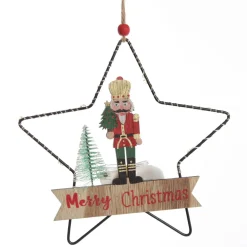 Lightup Wire Star Hanging Christmas Ornament with Nutcracker Holding Tree Christmas Tree Decorations|