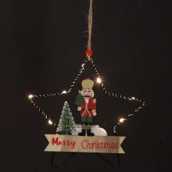 Lightup Wire Star Hanging Christmas Ornament with Nutcracker Holding Tree Christmas Tree Decorations|