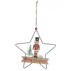 Lightup Wire Star Hanging Christmas Ornament with Nutcracker Drummer Christmas Tree Decorations|