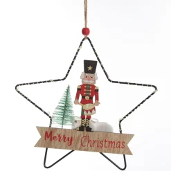 Lightup Wire Star Hanging Christmas Ornament with Nutcracker Drummer Christmas Tree Decorations|