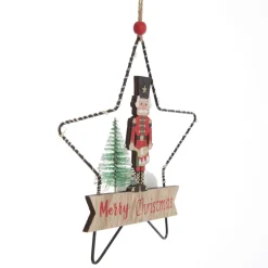 Lightup Wire Star Hanging Christmas Ornament with Nutcracker Drummer Christmas Tree Decorations|