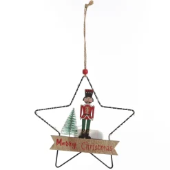 Lightup Wire Star Hanging Christmas Ornament with Nutcracker Guard Christmas Tree Decorations|