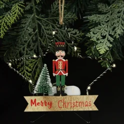 Lightup Wire Star Hanging Christmas Ornament with Nutcracker Guard Christmas Tree Decorations|