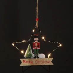 Lightup Wire Star Hanging Christmas Ornament with Nutcracker Guard Christmas Tree Decorations|