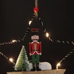 Lightup Wire Star Hanging Christmas Ornament with Nutcracker Guard Christmas Tree Decorations|